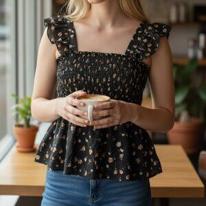 Y2K VTG Babydoll smocked blouse. Medium